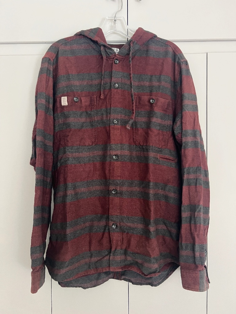 Billabong Baja Plaid Flannel Button Down Hooded Shirt Shacket L